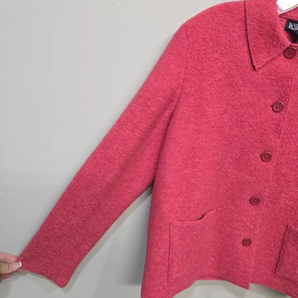 Lands End Boiled Wool Jacket Womens 8 Petite Pink Button Front Preppy Statement - Picture 3 of 8